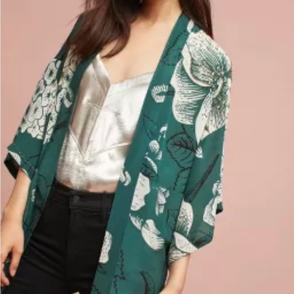 Vedure Floral Kimono with Gold Beading